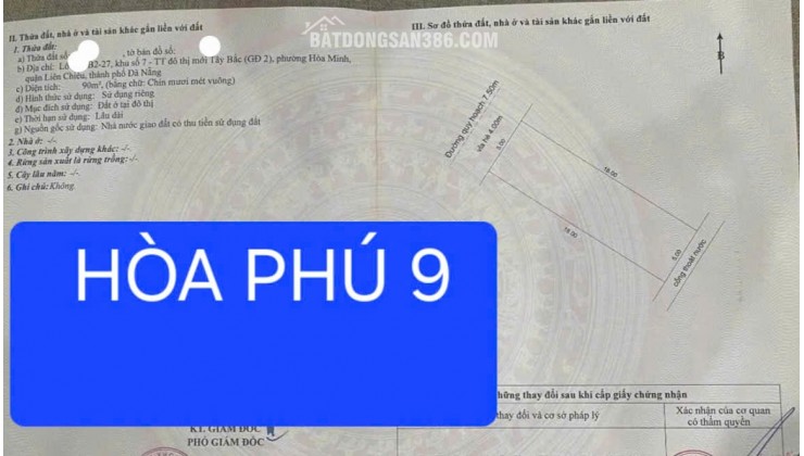 Bán đất mặt tiền đường Hòa Phú 9 - Vị trí đẹp -Đường 7,5m.